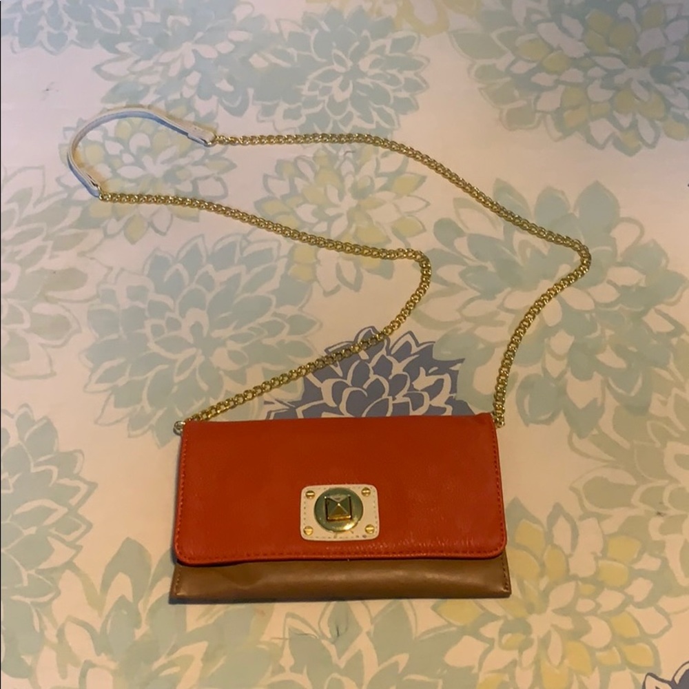 Orange and Brown Faux Leather Cross-Body Purse